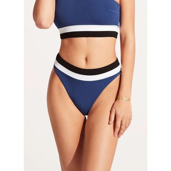 Seafolly Slice Of Splice Ultramarine High Waisted Swimwear Bikini Bottom Size 8 - Picture 9 of 9